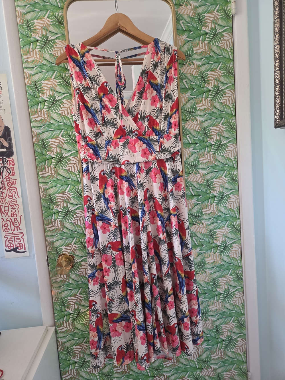 Vintage Tropical Floral Maxi Dress - Pink, Blue, Green